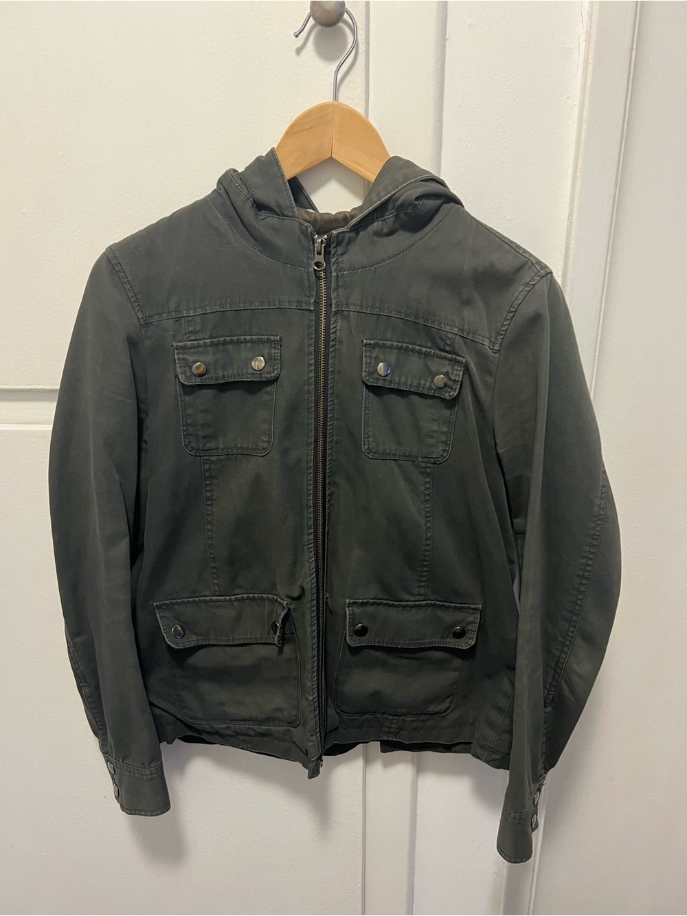 Gap Women's Hooded Utility Jacket w/Cargo PocketsOlive Green / Charcoal Grey - S
